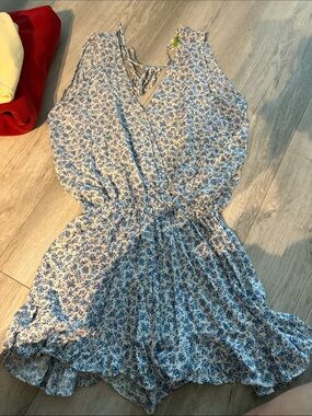 Blue Floral Sleeveless Romper - Lightweight Summer Jumpsuit